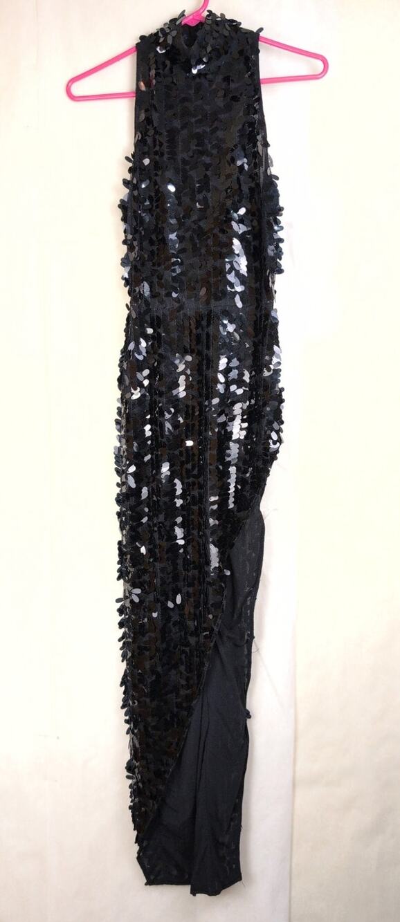 Fashion Nova black pipette halter high slit maxi dress Sz Sm Glam Cocktail Party